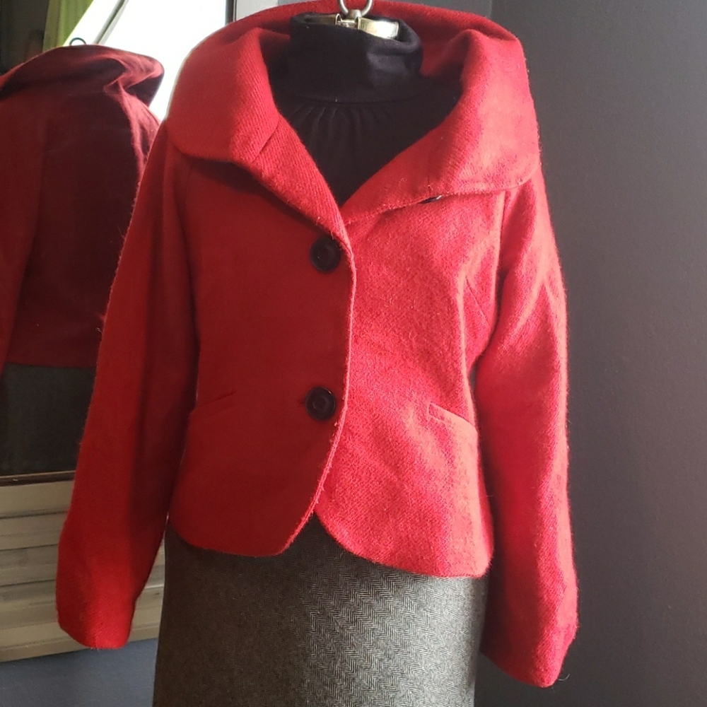 Randy Kemper wool blend crop red jacket